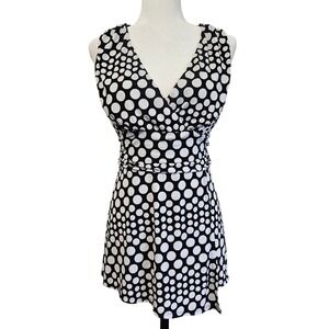 Connected Apparel Babydoll Tank M‎ Black White Polka Dot Y2K Sheer Stretch Wrap